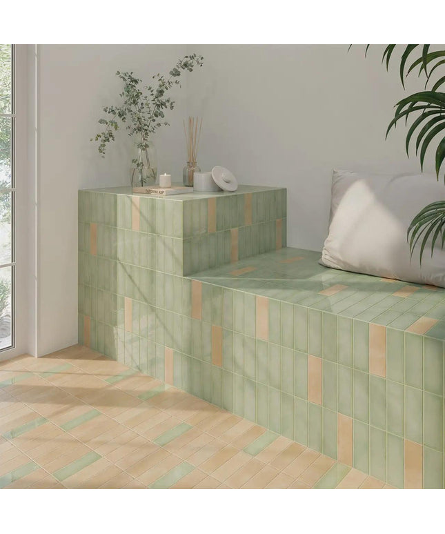 mint adobe subway tiles 2x6 zellige