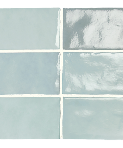 Set of six light blue ceramic tiles with a subtle pattern