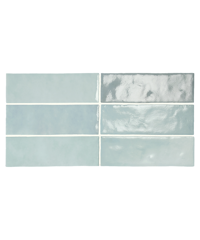Set of six light blue ceramic tiles with a subtle pattern