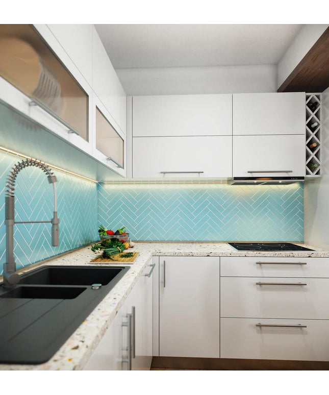 azure backsplash kitchen wall