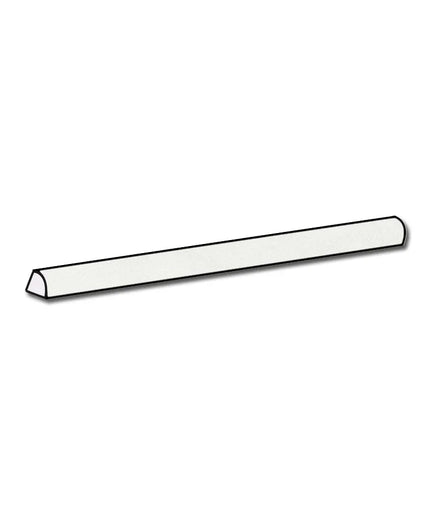 A white rectangular strip with a rounded top edge and a triangular tip, shown diagonally on a plain white background.
