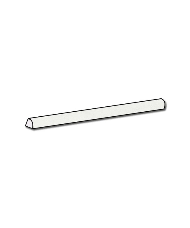 A white rectangular strip with a rounded top edge and a triangular tip, shown diagonally on a plain white background.