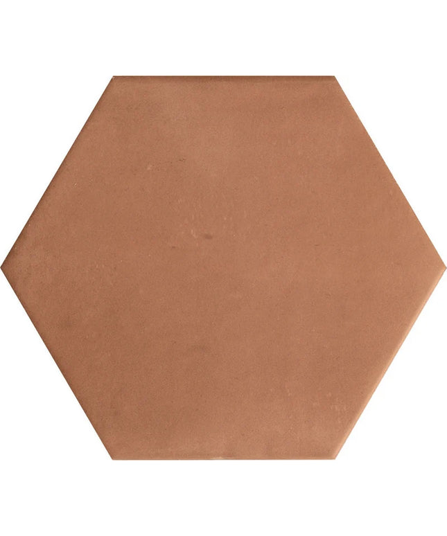 Hexagonal terracotta tile on a white background