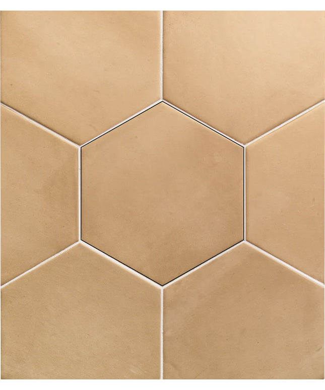 Hexagonal beige tiles arranged in a pattern