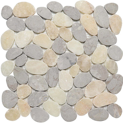 cobbles pebble tile tumbled 12x12 Cobbles Swirl Grey & Beige