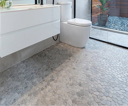 cobbles pebble tile tumbled 12x12 Cobbles Sterling Grey & Quartz