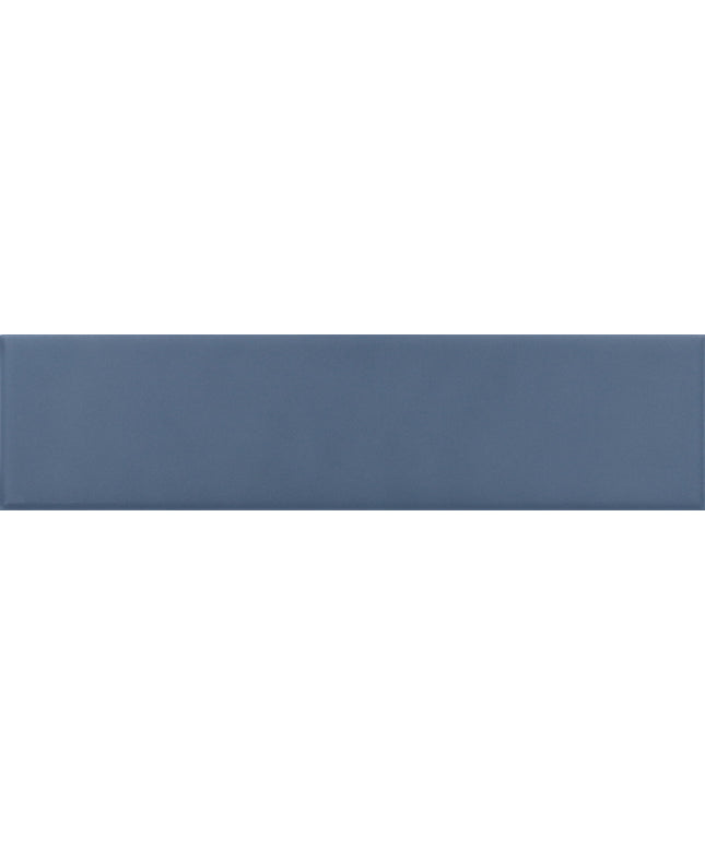 A rectangular blue-gray ceramic tile with a smooth matte finish.