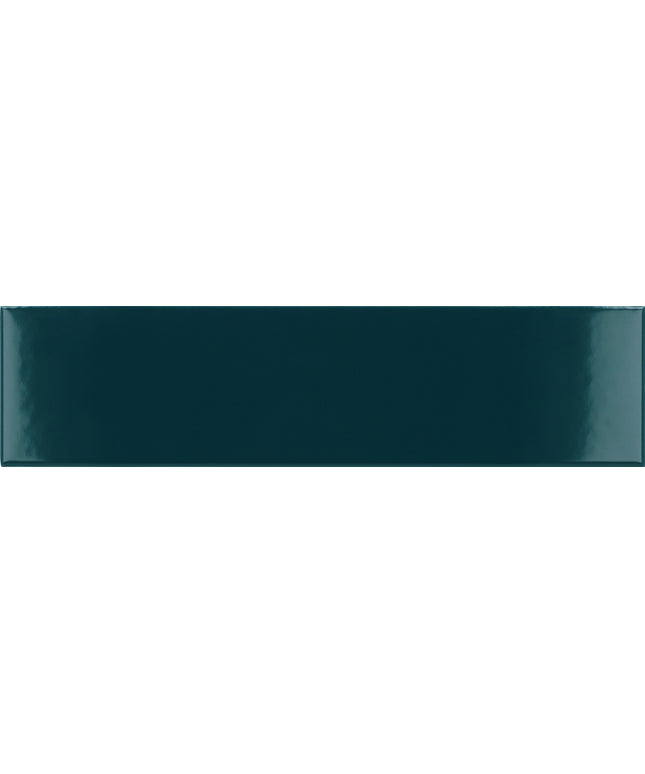 A glossy rectangular dark teal tile or color sample with subtle light reflections on its surface.