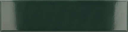 A glossy rectangular ceramic tile in a deep forest green color, shown against a matching dark green background.