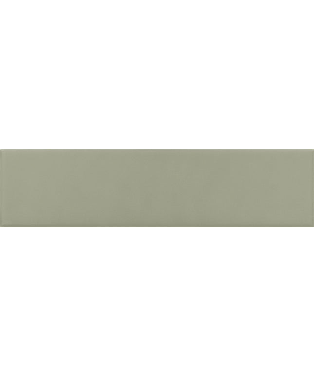 A rectangular ceramic tile in a muted sage green color, shown flat against a matching background.