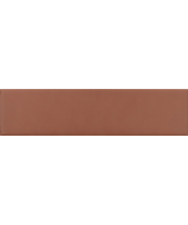 A rectangular terracotta brown glossy ceramic tile with a subtle sheen.