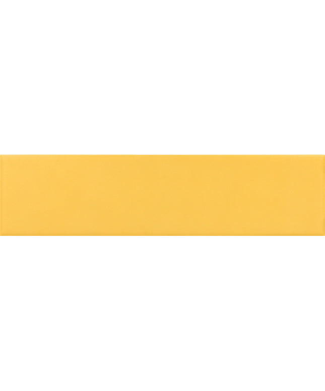 A solid, warm mustard yellow rectangular tile with a subtle glossy finish and rounded corners.