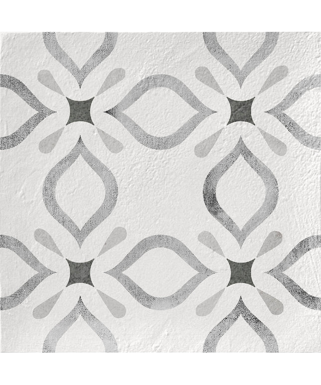 Decorative tile with a geometric pattern on a light gray background