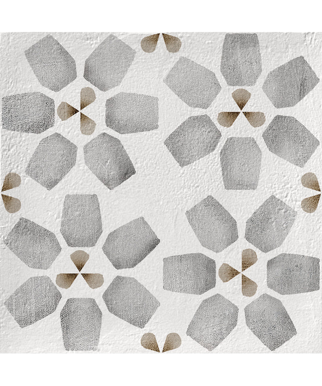 Geometric tile pattern with hexagonal shapes on a textured surface