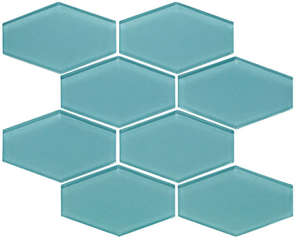 elongated hexagon glass mosaic tile gloss Hex Azure