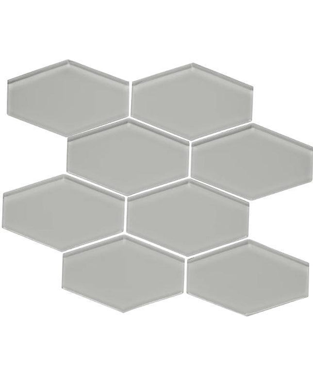 elongated hexagon glass mosaic tile gloss Hex Graphite