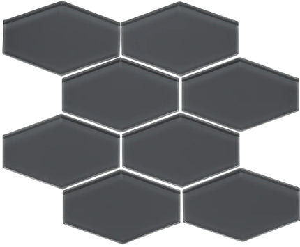 elongated hexagon glass mosaic tile gloss Hex Lagoon