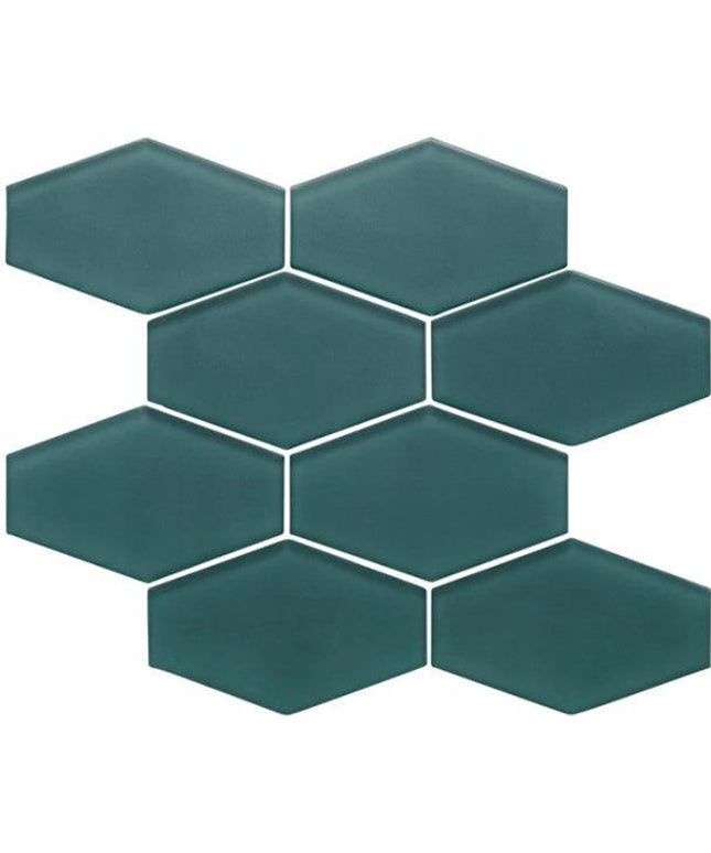 elongated hexagon glass mosaic tile matte Hex Stratos