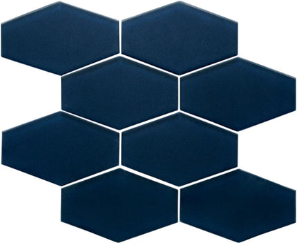 elongated hexagon glass mosaic tile matte Hex Azure