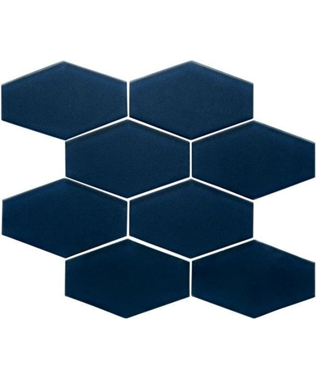 elongated hexagon glass mosaic tile matte Hex Azure