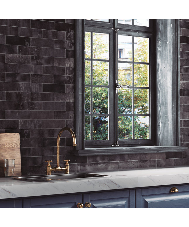 modern kitchen with subway tiles graphite 2x8