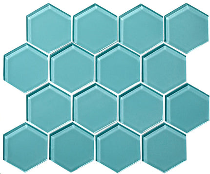 hexagon glass mosaic tile gloss 3 HEX Azure