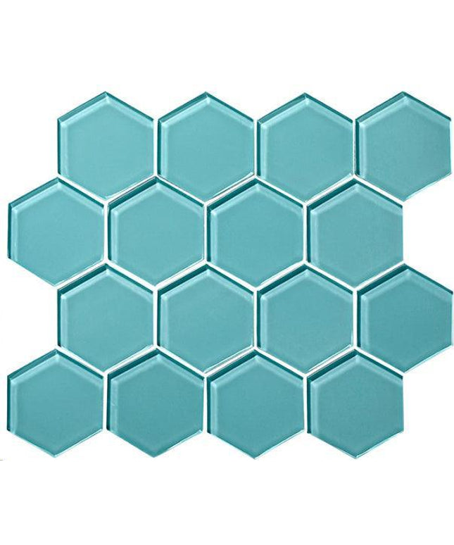 hexagon glass mosaic tile gloss 3 HEX Azure