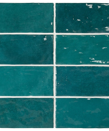 Teal ceramic tiles with a glossy finish