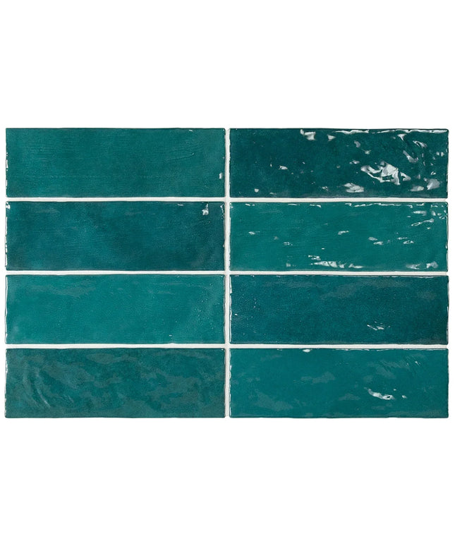 Teal ceramic tiles with a glossy finish