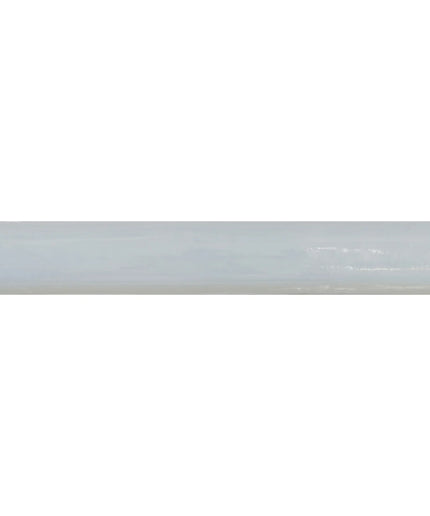 A horizontal strip of glossy white ceramic tile showing a subtle reflective sheen, centered on a solid white background.