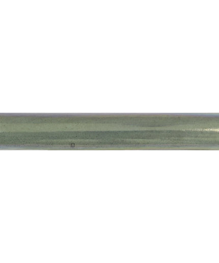 A close-up horizontal strip of a glossy, textured material in a muted sage green color, set against a solid white background.