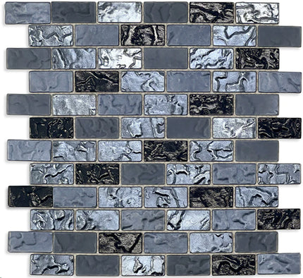 offset lava glass mosaic tile 1x2 Offset Obsidian Shine