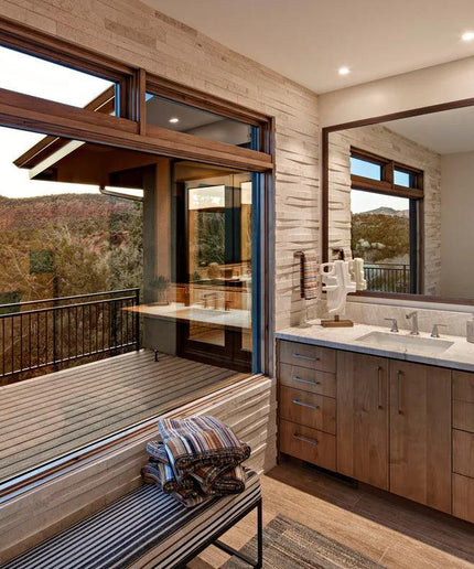 Parallels Bali Cream Honed Bathroom Interior Feature Wall Island Stone