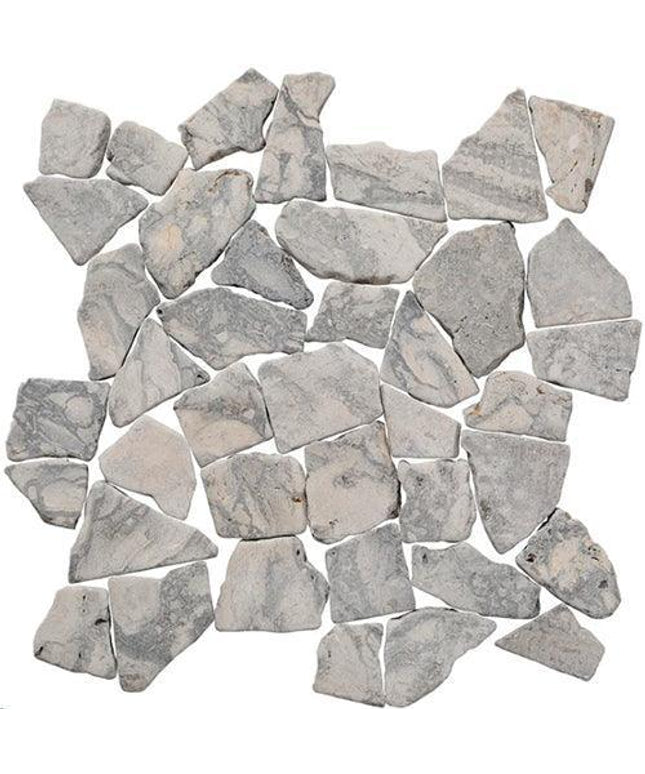 random tumbled mosaic stone tile Random Swirl Grey & Beige Marble