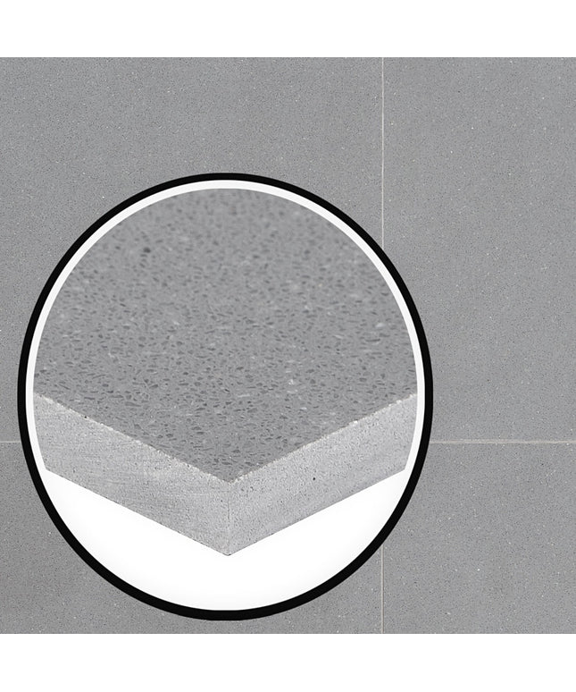 Close-up of a concrete surface with a circular inset on a gray background