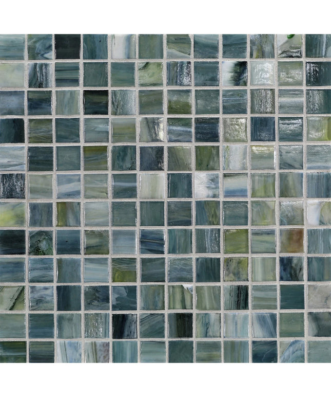 Patterned tile with blue and green hues