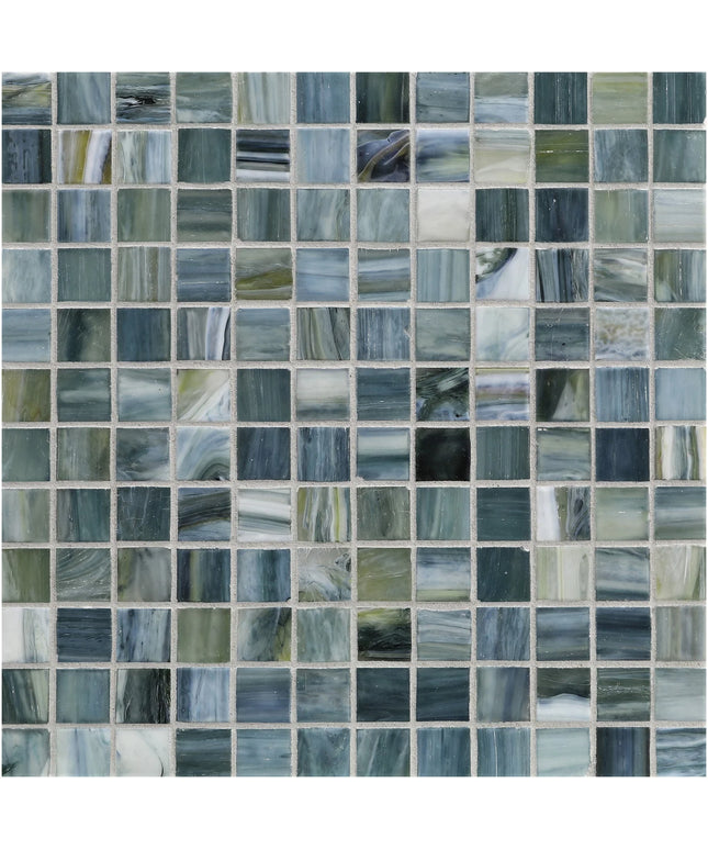 Mosaic pattern of blue and green tiles