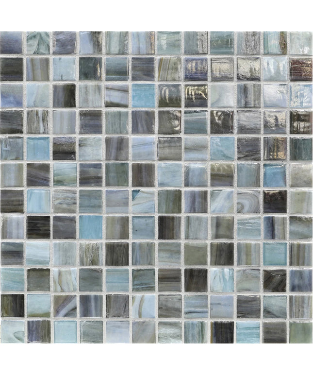 Mosaic tile pattern with various shades of blue and gray