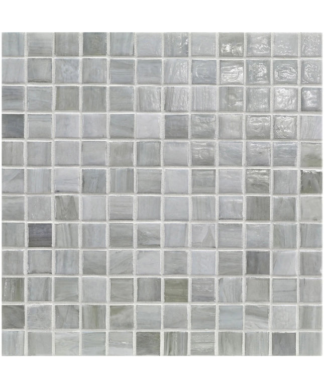 Mosaic pattern of square tiles in various shades of gray.