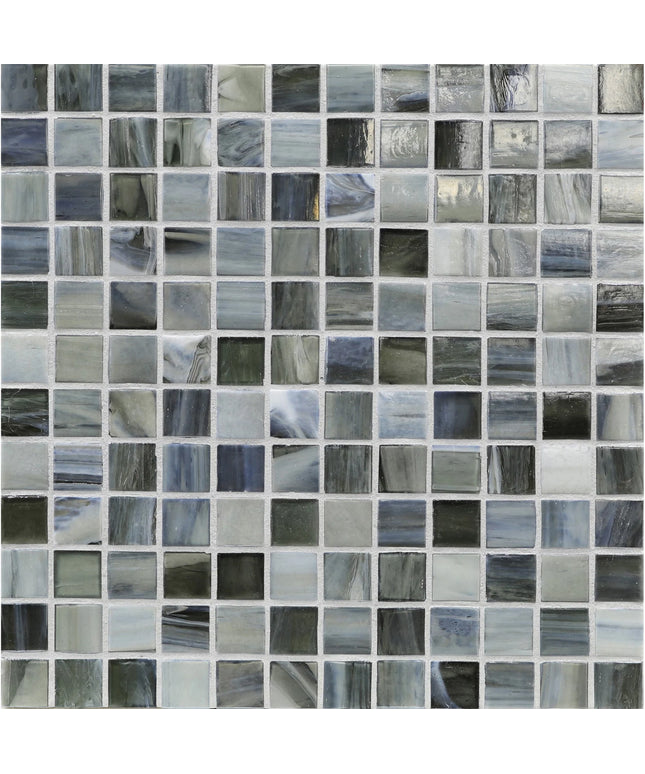 Mosaic pattern of small square tiles in various shades of gray.