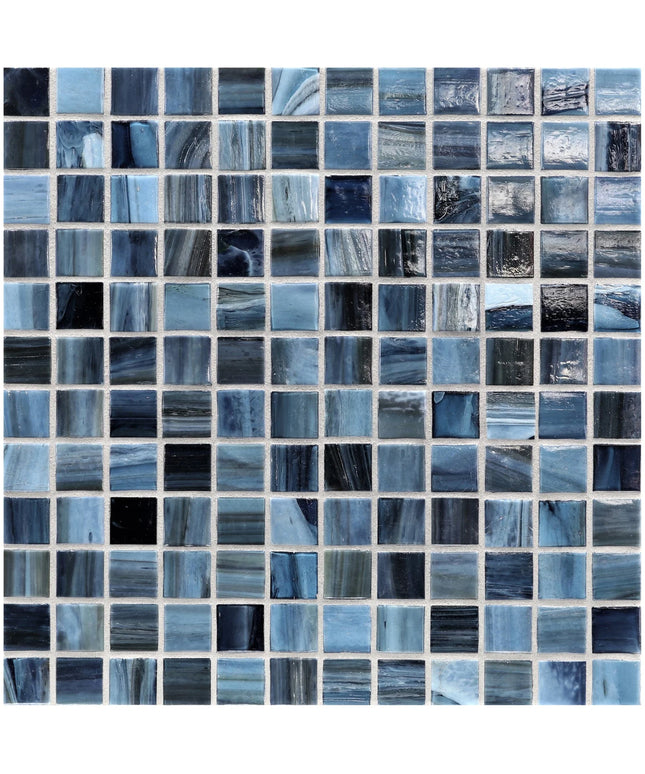 Mosaic pattern of blue tiles in a grid
