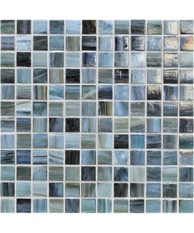 Mosaic pattern of blue and gray tiles