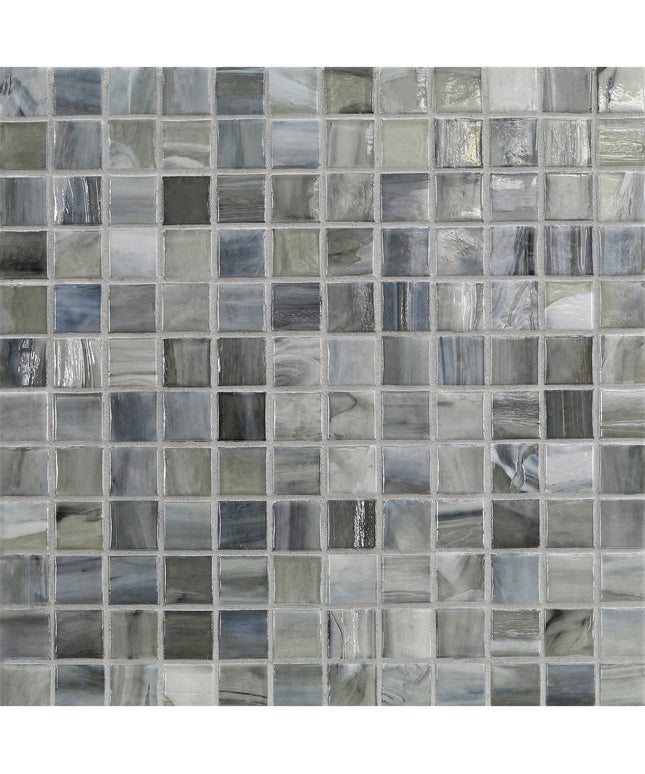 Mosaic pattern of square tiles in various shades of gray