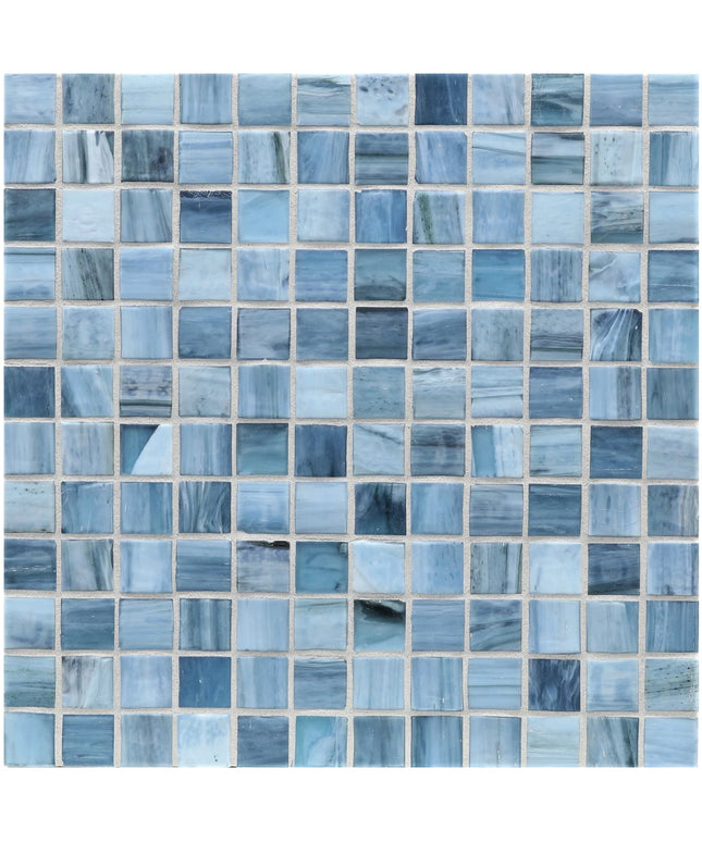 Blue glass mosaic tile pattern
