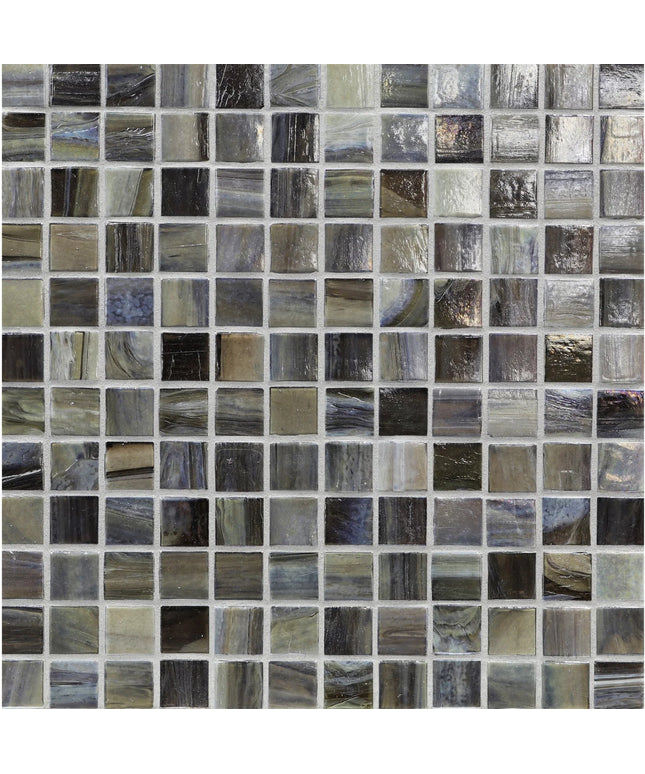 Pattern of small square tiles in various shades of gray and black.