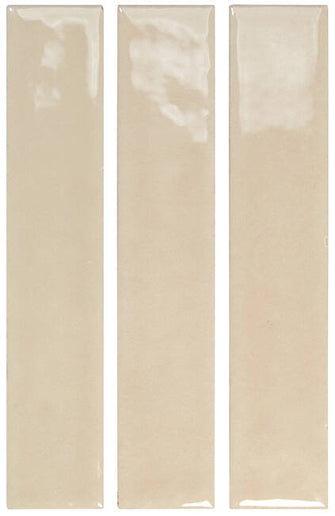Almond gloss subway tiles with a smooth, reflective finish, ideal for kitchen backsplash or bathroom walls.