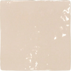 Glossy almond 5x5 ceramic tile with textured finish, ideal for kitchen or bathroom walls.