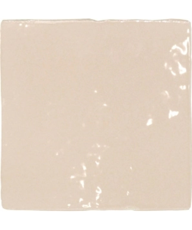 Glossy almond 5x5 ceramic tile with textured finish, ideal for kitchen or bathroom walls.