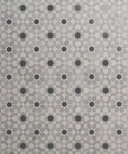 Alpana fes cloud mosaic stone tile. Patterned tile with geometric design in gray and black