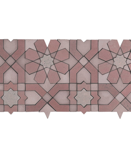 Alpana fes terra mosaic stone tile. Decorative tile with geometric pattern on a white background
